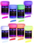 neon nights 2-IN-1 Glow In The Dark Acrylic Paint Set Glows in the Dark & under UV Blacklight - Set of 8 Self-Luminous Neon Paints for Halloween - German Premium Quality - 8 x 20 ml /