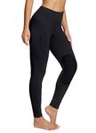 BALEAF Fleece Lined House Riding Leggings Tights Ladies Water Resistant Knee-Patch Jodhpurs Winter Stretchy Breeches with Zip Pockets Black XL