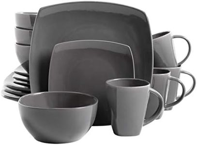 Gibson Soho Lounge 16-Piece Square Reactive Glaze Dinnerware Set, Grey