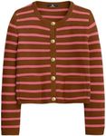 LILLUSORY Women's Striped Cardigan Sweaters Fall Outfits Clothes Fashion Trendy Long Sleeve Tops Casual Knit Lady Jackets CaramelRed L