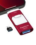 ROSPE 128GB USB Stick for Phone, 4 in 1 Memory Stick for Phone/Pad/Android/Computer/Laptop/PC, USB 3.0 Memory Stick, External Memory Expansion, Photo Stick, Red