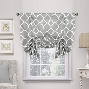 H.Versailtex Beautiful Quatrefoil Dove Pattern Thermal Insulated Blackout Tie Up Panel, Rod Pocket Home Fashion Balloon Shade for Small Window, W42 x L63 inch-Dove(Set of 1)