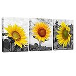 Sunflower Wall Decor Canvas Art - 3 pieces Yellow Flower Landscape Paintings Set for Home Living Room Kitchen Decor Bedroom Women Rustic Modern Landscape Artwork Print Framed Ready to Hang 30x40cm