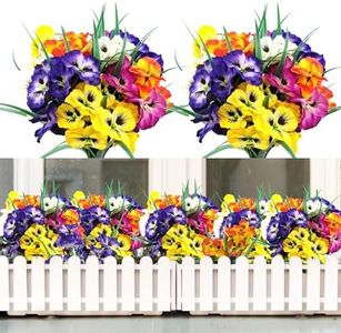 FOUSUKA 10 Bundles Artificial Pansy Flowers UV Resistant Plastic Plants Fake Silk Faux Flowers for Outdoor Planters Home Indoor Outside Garden Porch Window Wedding Party DIY Decoration (Multicolor)