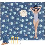 ISOPHO Beach Blanket Sand Proof, Pongee Picnic blankets, Extra Large Beach Mat Quick Drying, Lightweight & Durable, Esentials for Outdoors, Travel, Beach Picnic, 79 x 87 Inches, Jellyfish Print