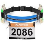 Slim Running Belt Race Number Belt Runners Pouch Triathlon Race Belt BIB Holder with 6 Energy Gel Loops for Workout, Jogging, Triathalon, Marathon, Running and Cycling, 02 Blue, One size