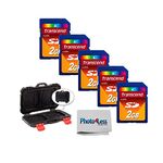 PHOTO4LESS Transcend 2GB SD Secure Digital Memory Card TS2GSDC (5 Pack) + Vivitar Memory Card Hardcase (24 Card Slots) + Camera and Lens Cleaning Cloth, Deluxe Accessory Bundle