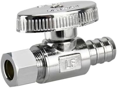 Stop Valves, 1/4 Turn Straight Stop Valves, 3/8" OD Compression × 1/2" PEX Chrome Plated Brass for Faucet, Toilet Valves (1×Straight)