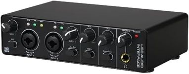 QISUO USB Audio Interface Sound Card RHM 2 in 2 Out Audio Interface Sound Board with 48V Phantom for Recording Professional Audio Mixer & Mic lifier XLR/TSR/TS Ports for Guitarist Vocalist