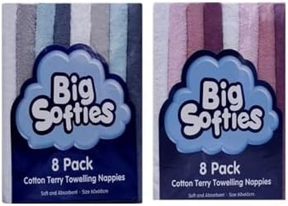 Big Softies Coloured Towelling Nappies, Multicolour, 8 Count