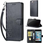 for iPhone 6 / 6S Case, Embossed Premium PU Leather Folio Flip Notebook Wallet Cover Compatible with iPhone 6 / 6S Phone Case [Magnet Closure][Kickstand][Card Slots], Black