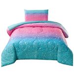 JQinHome Twin Glitter Comforter Sets, Girls Comforter Set 3D Colorful Pink Glitter Themed Bedding, All-Season Reversible Quilted Duvet, for Girls Teen Kids Women - Includes 1 Comforter, 1 Pillow Sham