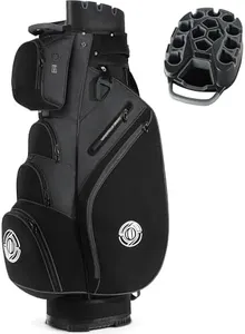 Shopsource Golf Bag, 14 Way Top Golf Bag with Full-Length Dividers, Cart Golf Bag for Men Women, Golf Club Bags with Ergonomic Padded Strap, Zippered Pockets, Rain Hood Grey and Black