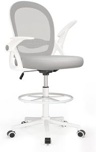 Naspaluro Bürostuhl mit Fußstützenring, Ergonomischer Schreibtischstuhl mit Atmungsaktiv Netzbespannung, Hochklappbare Armlehnen, Höhenverstellbarer, Computerstuhl, Leichter Stuhl, 360° Drehstuhl Grau