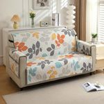 HOKIPO Polyester Quilted Sofa Cover with Pockets for 2 Seater, Multicolor Leaves (IN-812-D2)