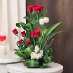 FlowerAura Fresh Live Flower Bouquet of 13 Red & 6 White Roses Flower In Basket For Birthday Gift, Anniversary Gift, Wedding Gift, Congratulations Gift & Gift For Special Occasions (Same Day Delivery)