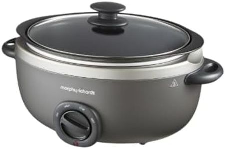 Morphy Richards 6.5L Sear and Stew Oval Slow Cooker, Dishwasher Proof Non Stick Aluminum Pot, Cool Touch Handles, Glass Lid, Matte Finish, 163W, Titanium, 461022