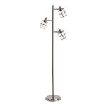 Contemporary 3-Light Ribbed Glass Floor Lamp with Adjustable Heads & Reading Light 68" Brushed Nickel Discontinued