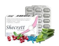 Shecrett Vaginal Probiotics | Probiotics for Women | Cranberry supplement | Digestive, Urinary Tract health | Prebiotic and Probiotic Inulin, Lactobacillus rhamnosus, L. casei, L. reuteri, L. acidophilus Bacillus coagulans, D mannose, Aloe vera - 30 capsules