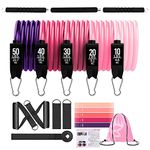 KRIXAM Pilates Bar Kit with Bar (150LBS), Resistance Bands Set with Bar, Home Workout Equipment for Men Women (Pink)