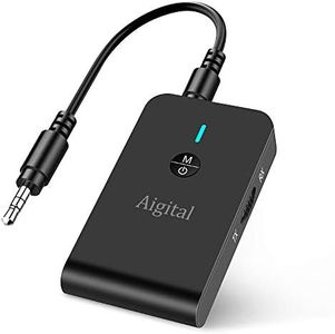 Bluetooth Transmitter for TV PC, 2 in 1 Bluetooth Audio Adapter Music Receiver (3.5mm Jack Cable, Low Latency,Built-in Microphone) Wireless Transmitter for Home Stereo/Car/Airplane/Boat/Gym/MP3/MP4
