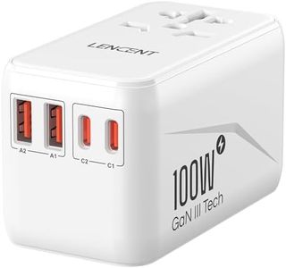 LENCENT Universal Travel Adapter, 100W GaN3 International Adaptor with 2 QC4.0 USB-A+2 PD3.0 Type-C PPS Fast Charging, Worldwide Wall Charger for Phone, Laptop, Plug Adapter USA/UK/EU/AU