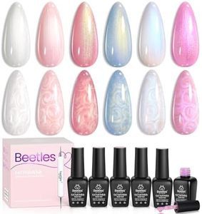 Beetles Shimmer Glitter Gel Nail Polish Set, 6 Colors Pearl White Gel Nail Polish Mermaid Soak Off Uv Led Summer Pink Blue Polish Swirl Thread Effect DIY Manicure Art Gift for Women
