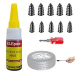 Tire Repair Rubber Nail with Black Glue, Tire Screw Plug Self-Tapping Screws Sidewall Puncture Repair Kit Adhesive Bonding Sealant Instant for Off-road Car ATV Motorcycle Jeep Truck Tractor Mower