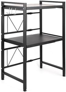 Gominimo Microwave Oven Rack 3-Tier, Adjustable Length and Height Kitchen Stand Counter Shelf, Includes 3 Hooks, Easy Installation and Cleaning, Space-Saving Kitchen Organization, Black