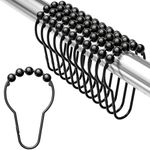 Sonicefit Set of 12 Shower Curtain Hooks, Rust Proof Stainless Steel Shower Curtain Rings for Bathroom Shower Rods Hangers, Nickel Shower Curtain Roller Ball Hooks,Easy Installation (Black, 12pcs)