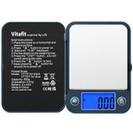 Vitafit 500g Digital Pocket Gram Scale 0.01g Accuracy, Weighing Professional Since 2001, High Precision Scale Grams for: Lab, Food, Kitchen, Coffee, Jewelry; Blue