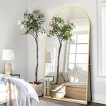 HIGREENA Arched Full Length Mirror, 75"x35" Large Mirror Full Length with Aluminum Alloy Frame, Free Standing Mirror, Floor Mirror Hanging or Leaning Against Wall, Gold