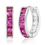 Linawe Silver Hoop Earrings for Women Trendy, Cartilage Stud Huggie Earrings, Hot Pink Cubic Zirconia Tragus Piercing Jewelry, Small Imitation Diamond Rhinestone Crystal Hoops