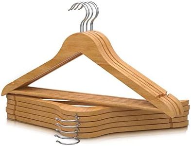 PORTENTUM Perchas de Madera, Set de 10, Natural. Gancho Giratorio 360º, Perchas Pantalones, Colgador Ropa Antideslizante para Trajes, Chaquetas y Camisas, Muescas para Vestidos y Blusas, Perchero Ropa