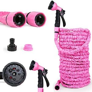 Grafner Flexischlauch, 30 Meter, 3-fach Latexkern, mit 8-fach Soft-Multifunktionsbrause, KEIN PLATZEN, massive Steckverbinder, pink flexibler Gartenschlauch flexi Schlauch dehnbar