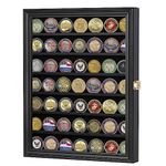 Challenge Coin / Casino Chip Display Case Cabinet Holder Shadow Box, Glass Door, Black (COIN56-BL)