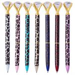 7PCS Leopard Crystal Diamond Pens Wedding Leopard Ballpoint Pen Bling Bride Shower Pen Metal Pen with Diamond on Top Bridesmaid Proposal Gifts for Wedding, Office, School, Party Gifts (Colored)