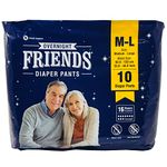 Friends Adult Nappies, Maximum Absorbency and Overnight Protection, Nappies for Men and Women. (Medium - Large 10 Pants)