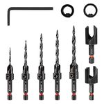 EZARC Countersink Drill Bit Set 10pcs, 5Pcs Tapered Countersink Drill Bits for Wood, Wood Counter Sink Bits 2 Wood Plug Cutter, 2 Stop Collar, 1 Hex Wrench Counter Sinker Drill Bit Set for Woodworking