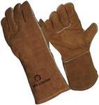 Welding Gloves - 14 Inches 932℉ Fire/Heat Resistant Leather Forge/Mig/Stick Welder Mitts For BBQ, Grill, Fireplace, Wood Stove, Furnace, Pot, Oven & Gardening - Soft Lining & One Size (Brown)