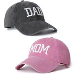 Mom and Dad Hats Set of 2 Pcs Embroidered Adjustable Baseball Caps Gift for Parents Couples Classic Mom Dad Gifts Hat, Black Dad Hat and Pink Mom Hat, 6 5/8-7 5/8