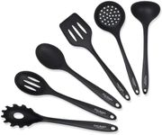 Culinary Couture Black Silicone Kitchen Utensils Set of 6, Non-Stick Heat-Resistant Silicone Kitchen Utensils Set with Steel Inner Core