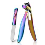 BEZOX Ergonomic Angled Head Thick Toenail Clipper for Seniors - Large Nail Clippers for Thick and Ingrown Nails with Metal Nail File, Premium Nail Cutter Fingernail Clipper for Men and Women - Rainbow