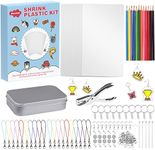 Warckon 200 Pieces Shrink Plastic Sheet Kit Include 20 Blank Sheets Shrinky Art Paper,Hole Punch,165 Keychains Accessories,12 Colored Pencils for Kids DIY Ornaments Creative Handmade Craft