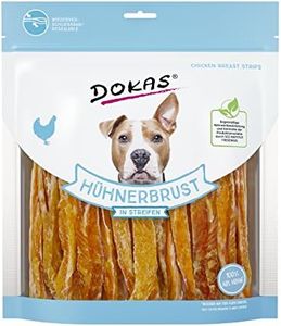 Dokas Petto di pollo a strisce | 500 g | Mangime complementare per cani | Petto di pollo essiccato a strisce | Adatto per cani di tutte le taglie e razze