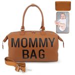 printe Mom's Bag for Hospital, Leather Diaper Bag Tote with Changing Pad, Straps, 2 Stroller Straps, Large Capacity Hospital Bag for Overnight and Travel, Brown