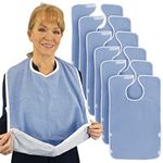 Vive Adult Bibs (6 Pack) - Waterproof Apron Set for Men, Women for Eating with Adjustable Strap - Washable Reusable Large Terry Cloth for Elderly, Seniors and Disabled - Extra Long Clothing Protector