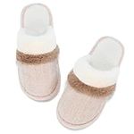 Memory Foam House Slippers for Women Comfy Faux Fur House Slipper Slip on Anti-Skid,Size 9 10 Beige for Women Mom