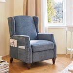 COLAMY Wingback Pushback Recliner Chair with Storage Pocket, Upholstered Fabric Living Room Chair Armchair, Single Reclining Sofa with Wood Legs and Nailhead Trim for Home/Bedroom, Dark Blue