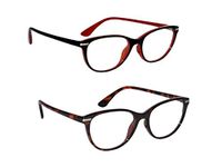 Peter Jones Combo of 2 Cateye Anti Glare Reading Glasses for Men Women, Computer Readers UV 400 Customise Prescription (SIZE MEDIUM) AG186